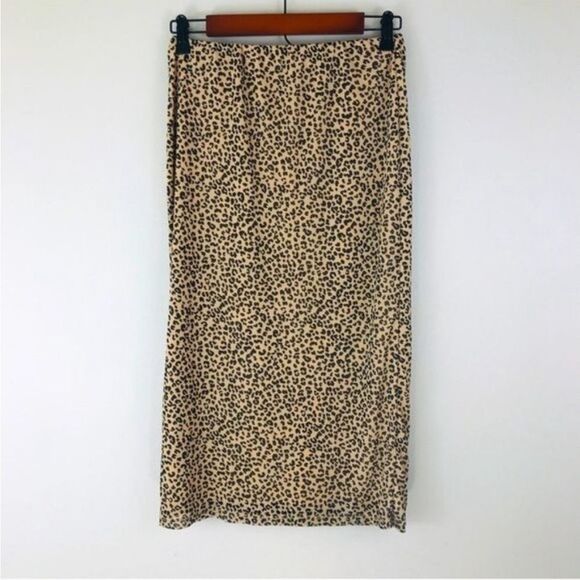 AFRM Leopard Animal Print Mesh Knee Length Skirt Size Small - Picture 2 of 14